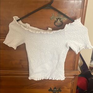 White Off-Shoulder Smocked Top